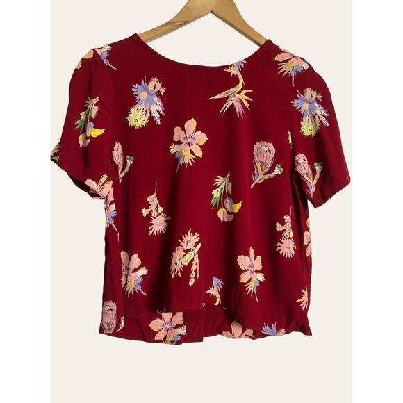 Madewell Red Birds of Paradise Floral Print Button Up Short Sleeve Top Size S - Picture 4 of 8